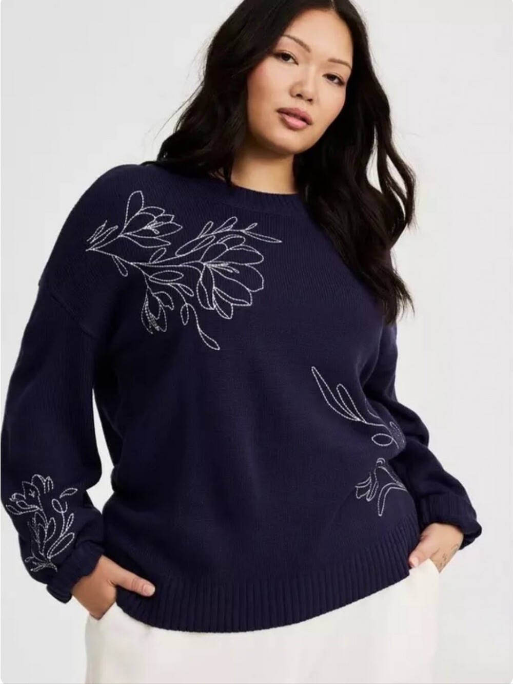Torrid Embroidered Crewneck Sweater - Navy